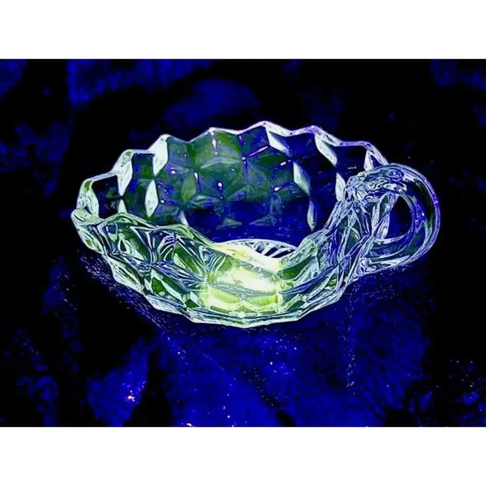 2 UV REACTIVE FOSTORIA TRIANGLE SQUARE SHAPED WITH HANDLES BOWLS/DISHES